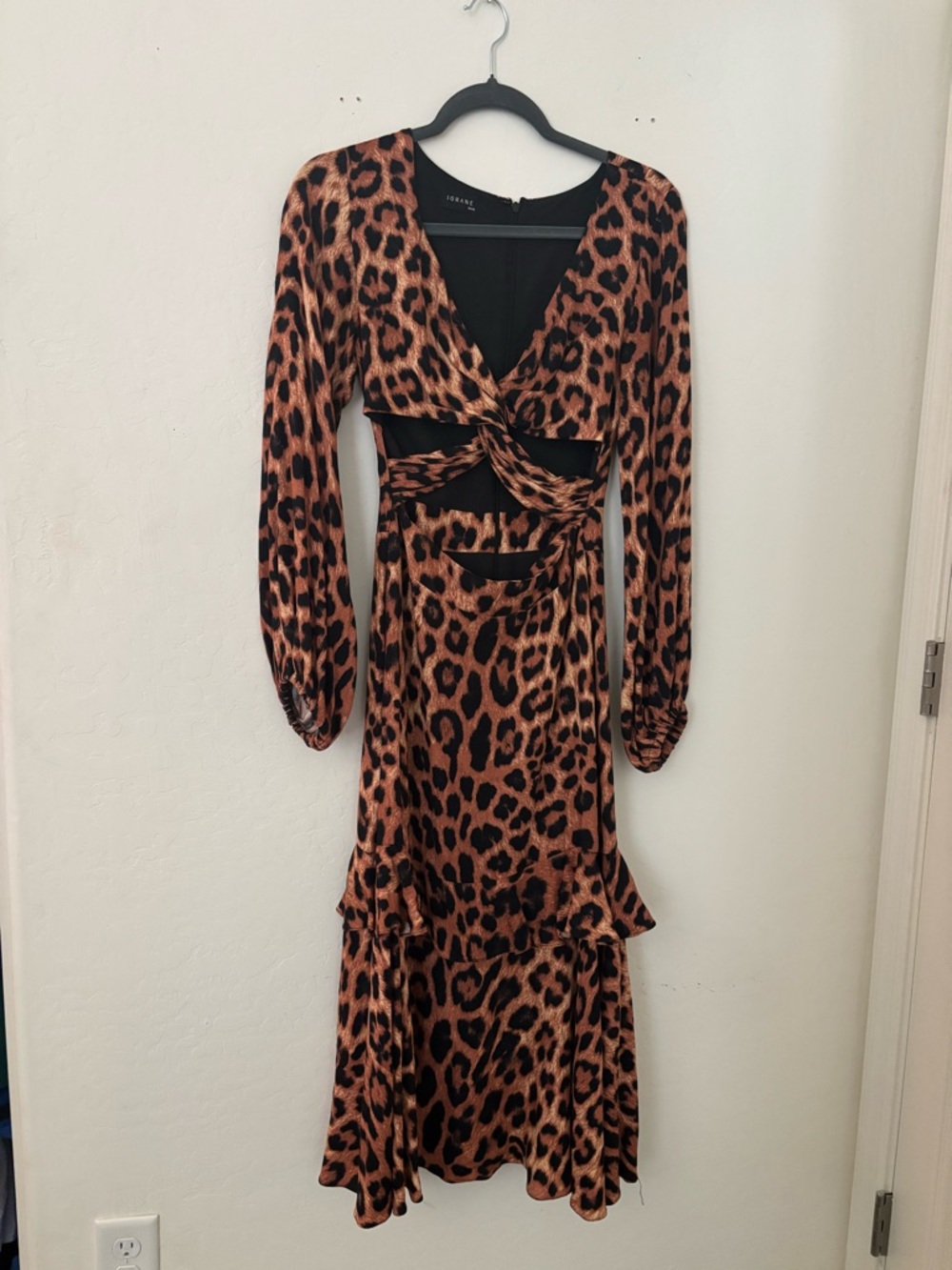Iorane Leopard Print Cutout Midi Dress 100% Viscose XS